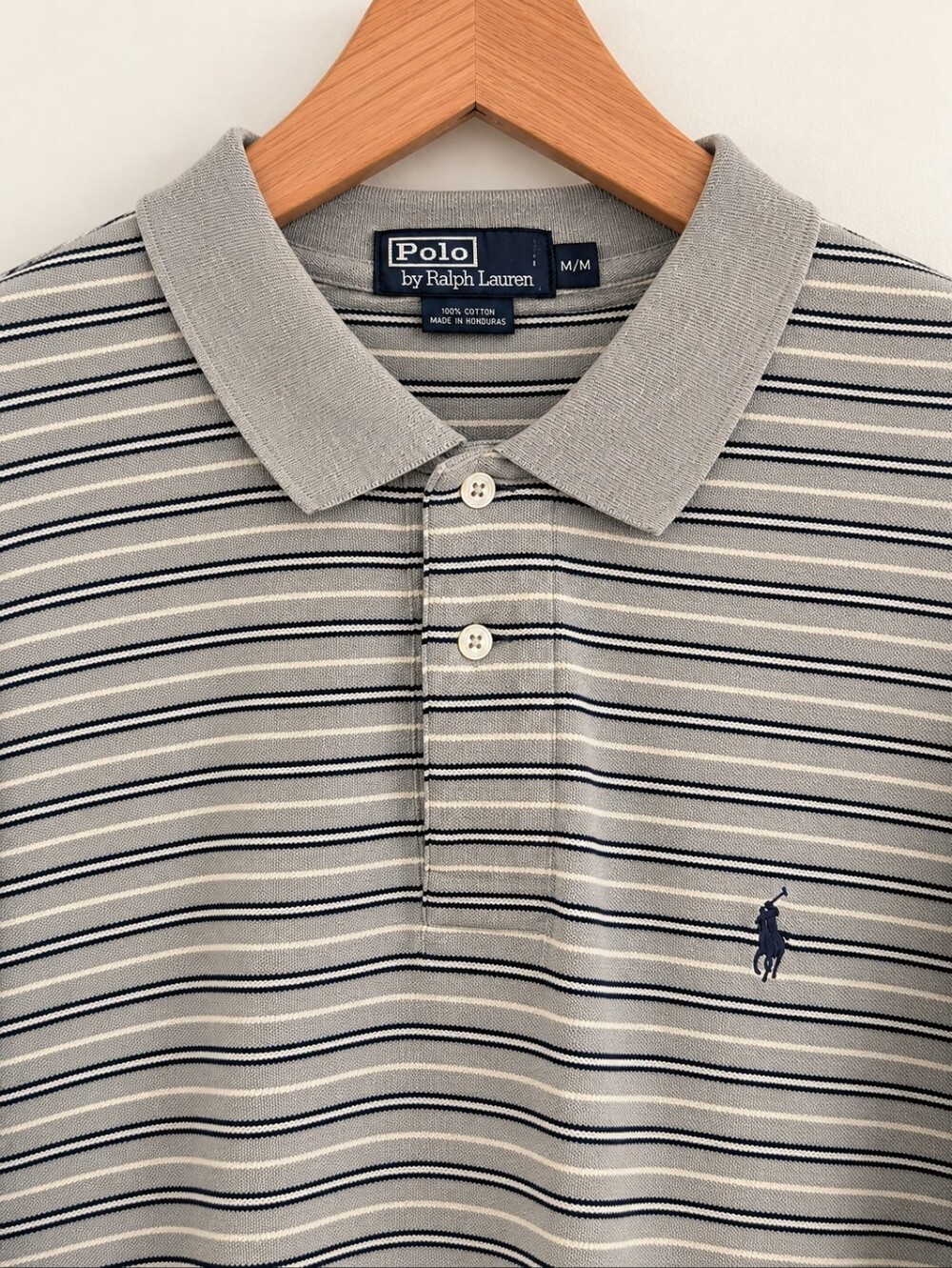 Vintage Polo Ralph Lauren Long Sleeve Polo Shirt Men’s M Gray Striped Pony Logo